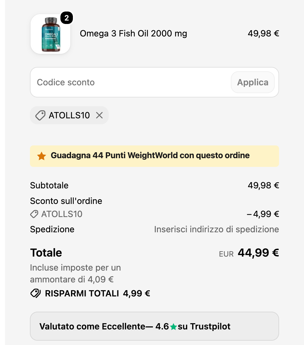 Sconto WeightWorld applicato al carrello